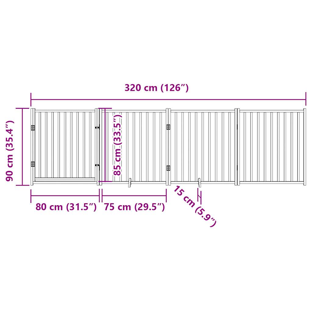 Vrata za pse s vratima sklopiva 4 panela bijela 320 cm