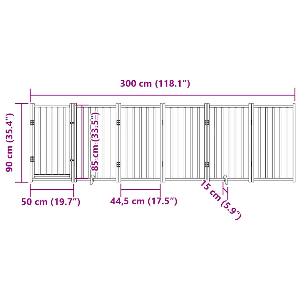 Vrata za pse s vratima sklopiva 6 panela crna 300 cm