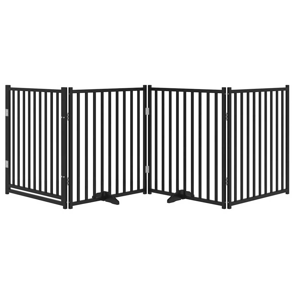 Vrata za pse s vratima sklopiva 4 panela crna 320 cm
