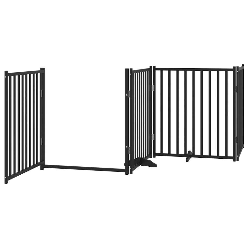 Vrata za pse s vratima sklopiva 4 panela crna 320 cm