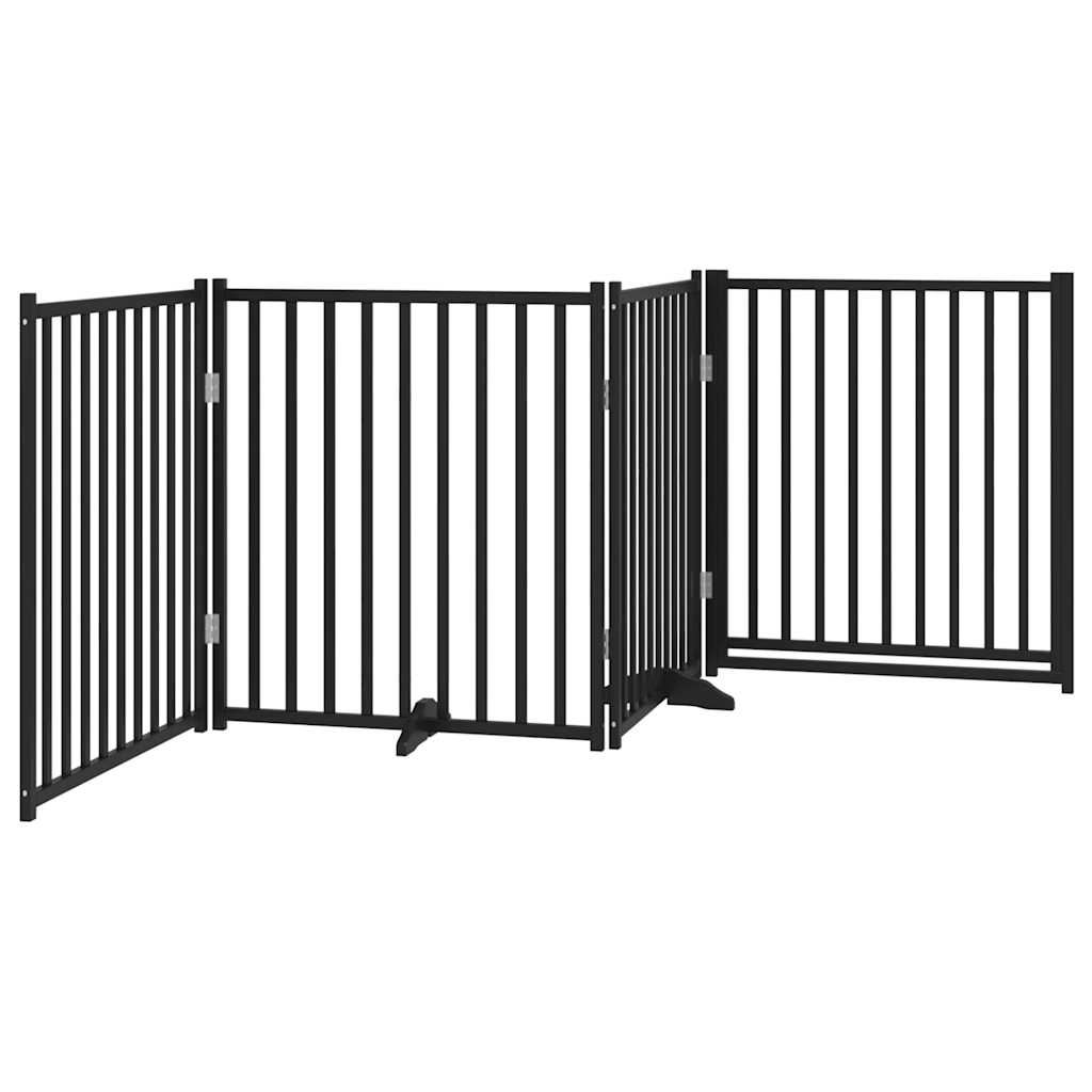 Vrata za pse s vratima sklopiva 4 panela crna 320 cm