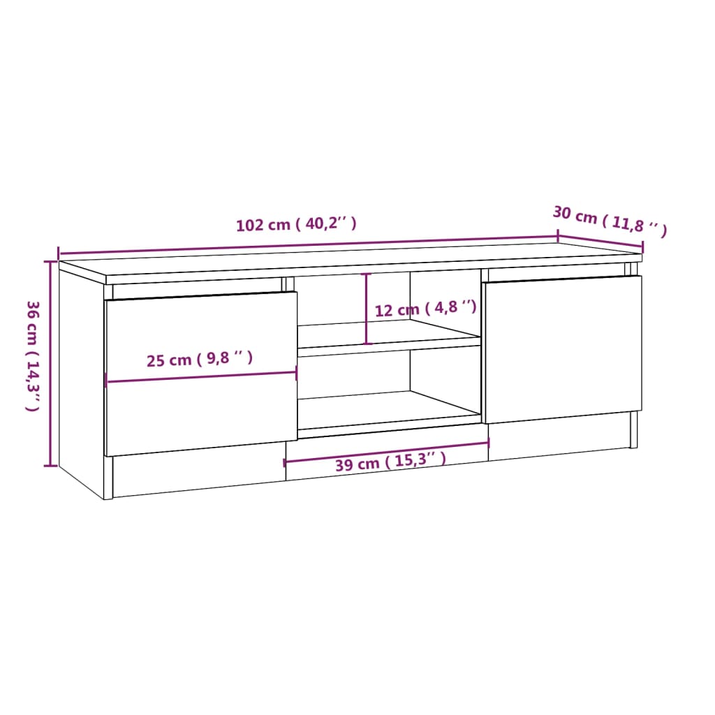 TV ormarić s vratima bijeli 102 x 30 x 36 cm