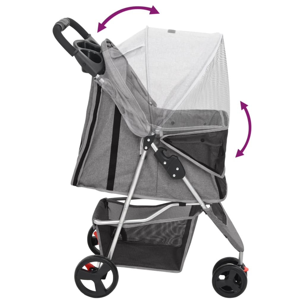 Sklopiva kolica za pse siva 80 x 46 x 98 cm od tkanine Oxford