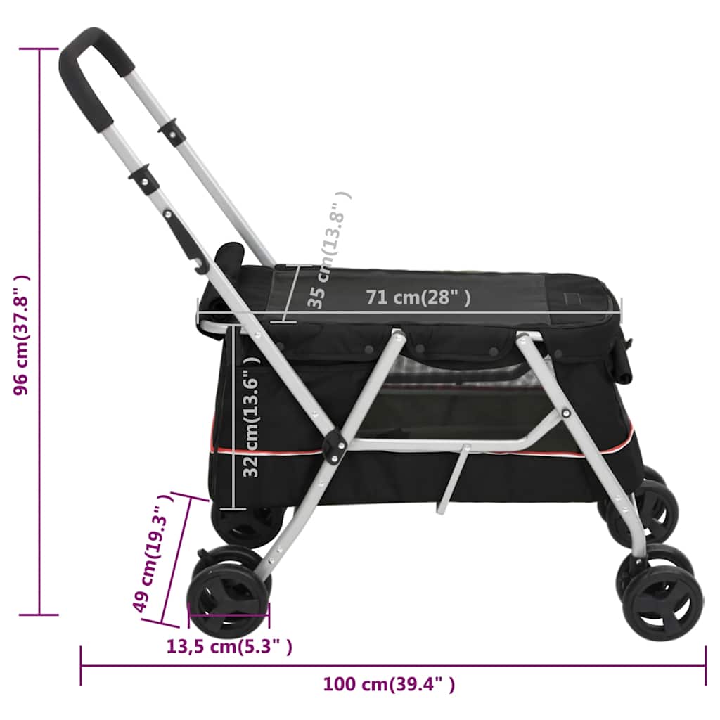 Sklopiva kolica za pse crna 100 x 49 x 96 cm od lanene tkanine