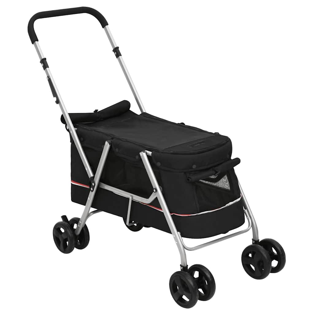 Sklopiva kolica za pse crna 100 x 49 x 96 cm od lanene tkanine