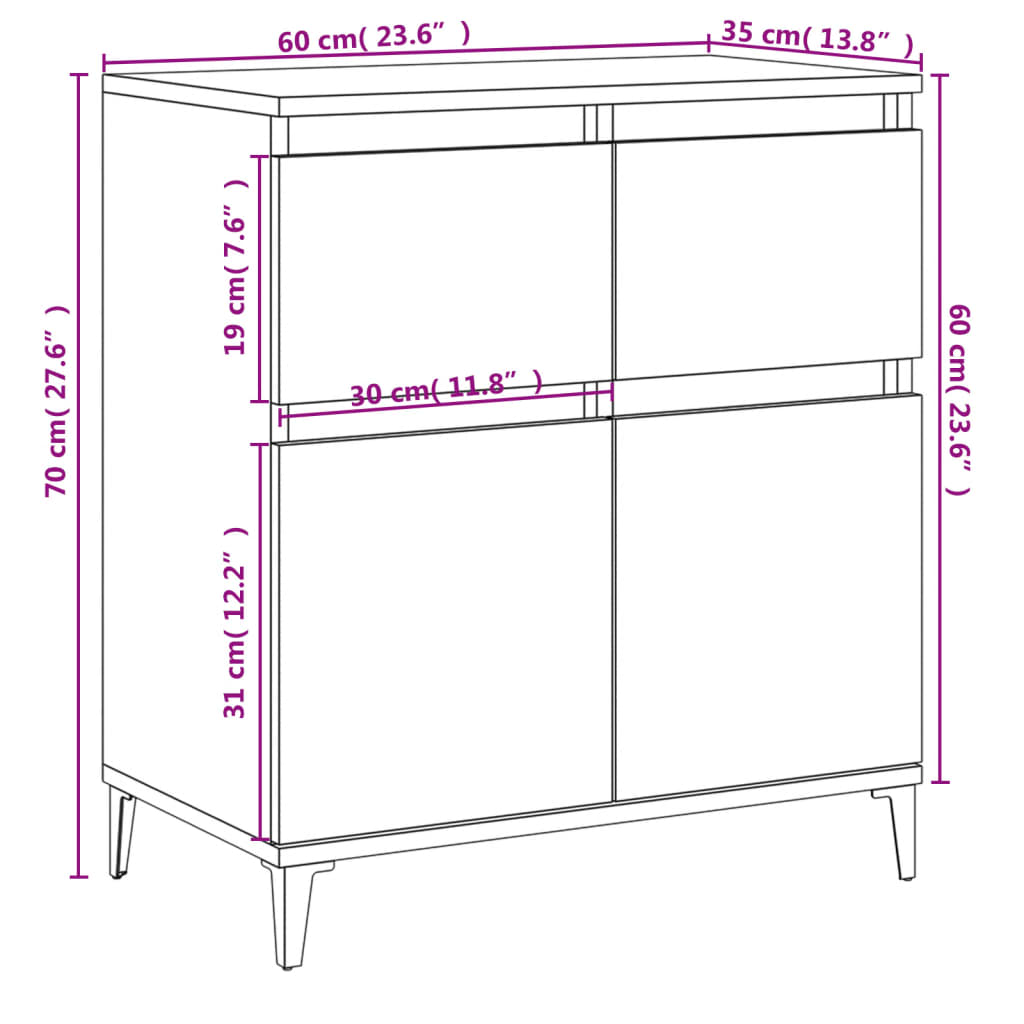 Komoda sivog hrasta sonome 60x35x70 cm od konstruiranog drva