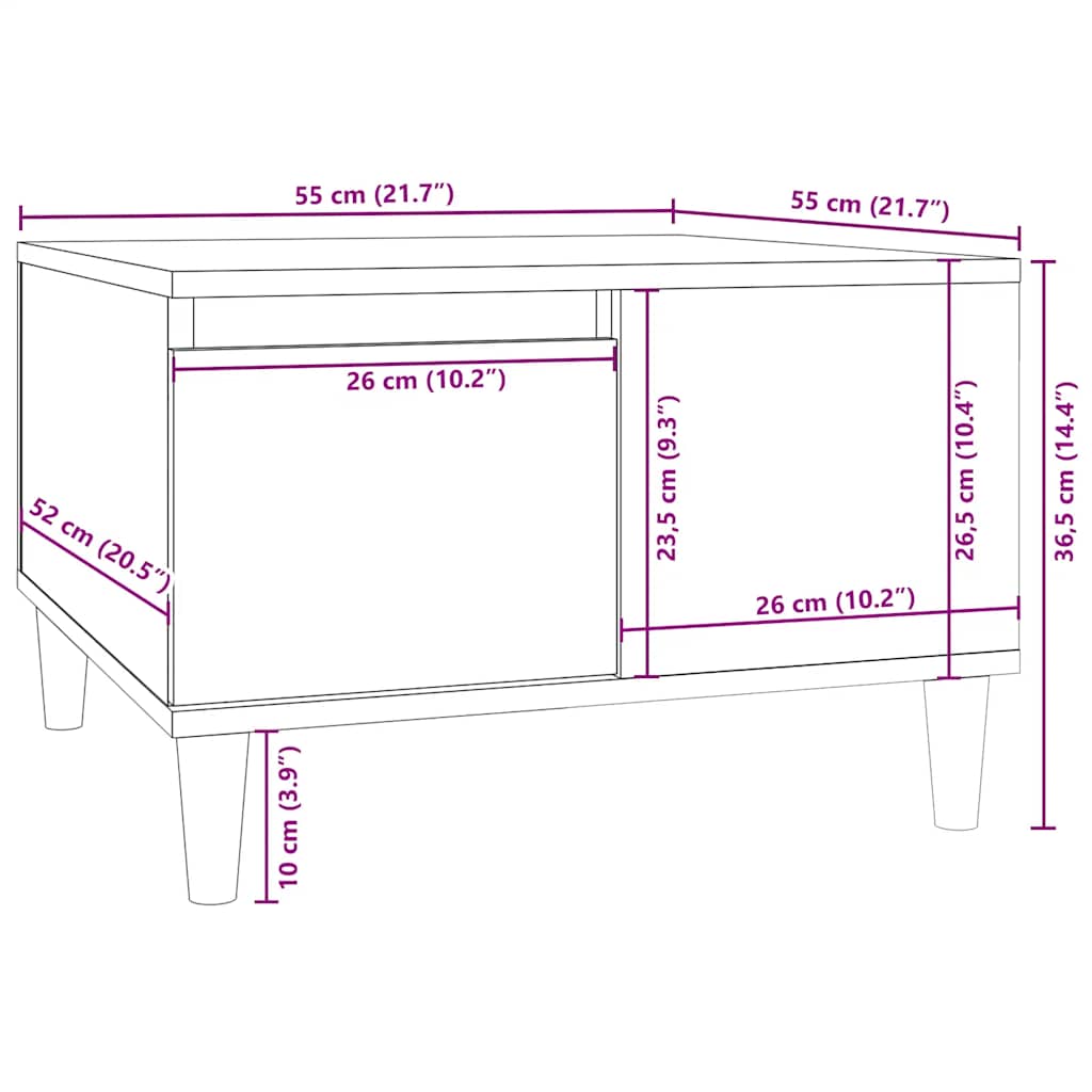 Stolić za kavu crni 55 x 55 x 36,5 cm od konstruiranog drva