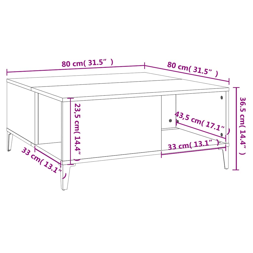 Stolić za kavu boja sivog hrasta 80x80x36,5cm konstruirano drvo