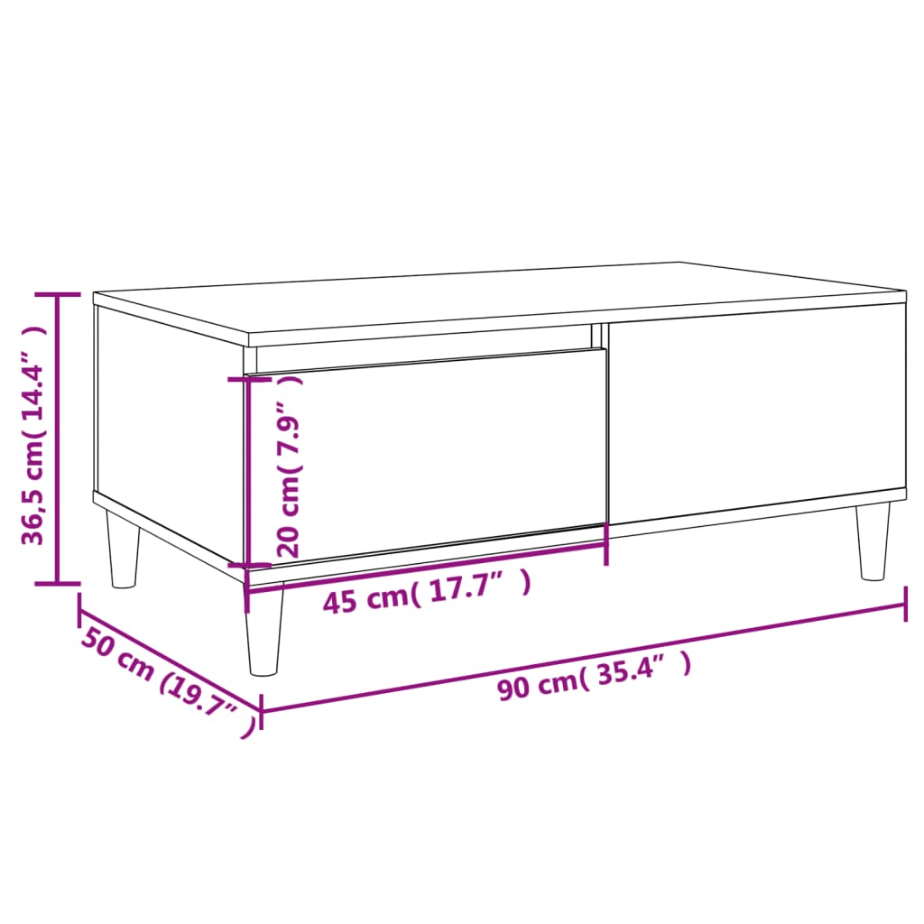 Stolić za kavu bijeli 90 x 50 x 36,5 cm od konstruiranog drva