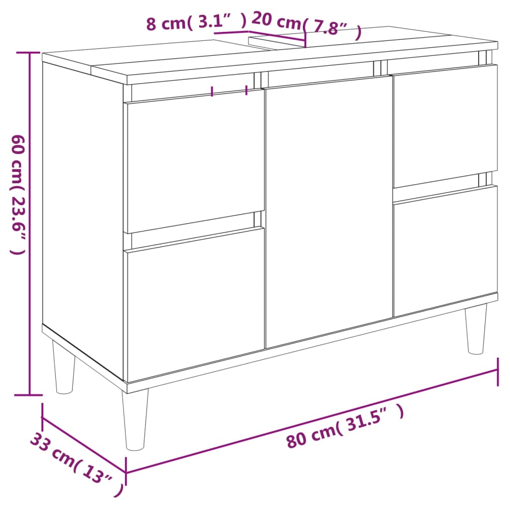 Ormarić za umivaonik bijeli 80 x 33 x 60 cm konstruirano drvo