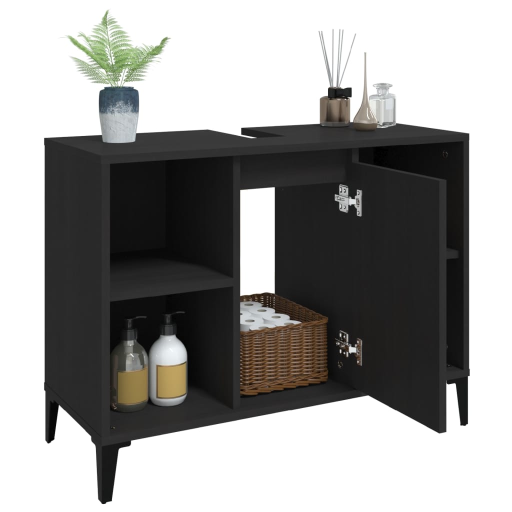 Ormarić za umivaonik crni 80 x 33 x 60 cm konstruirano drvo