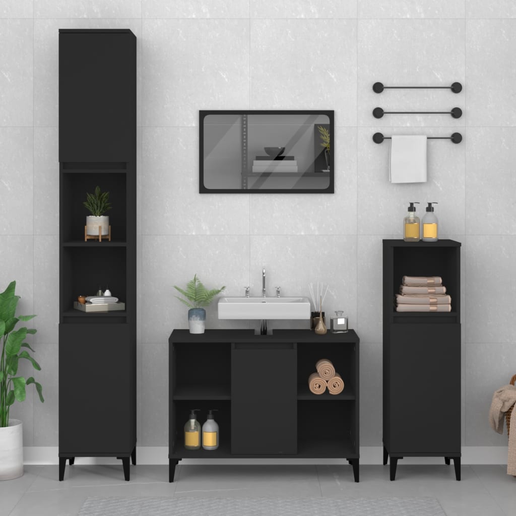 Ormarić za umivaonik crni 80 x 33 x 60 cm konstruirano drvo
