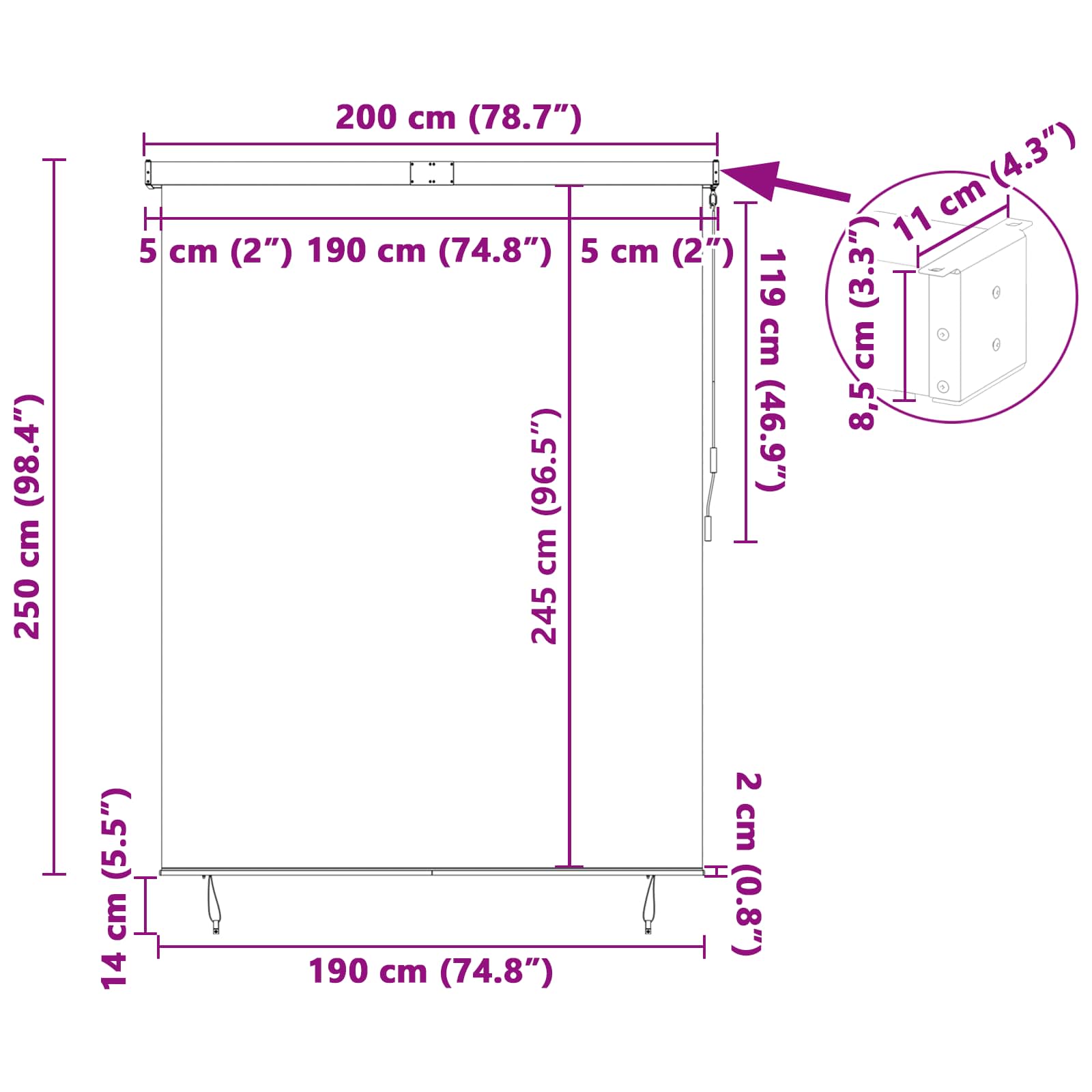 Rolo zavjesa Antracit 200 x 250 cm Tkanina i aluminij