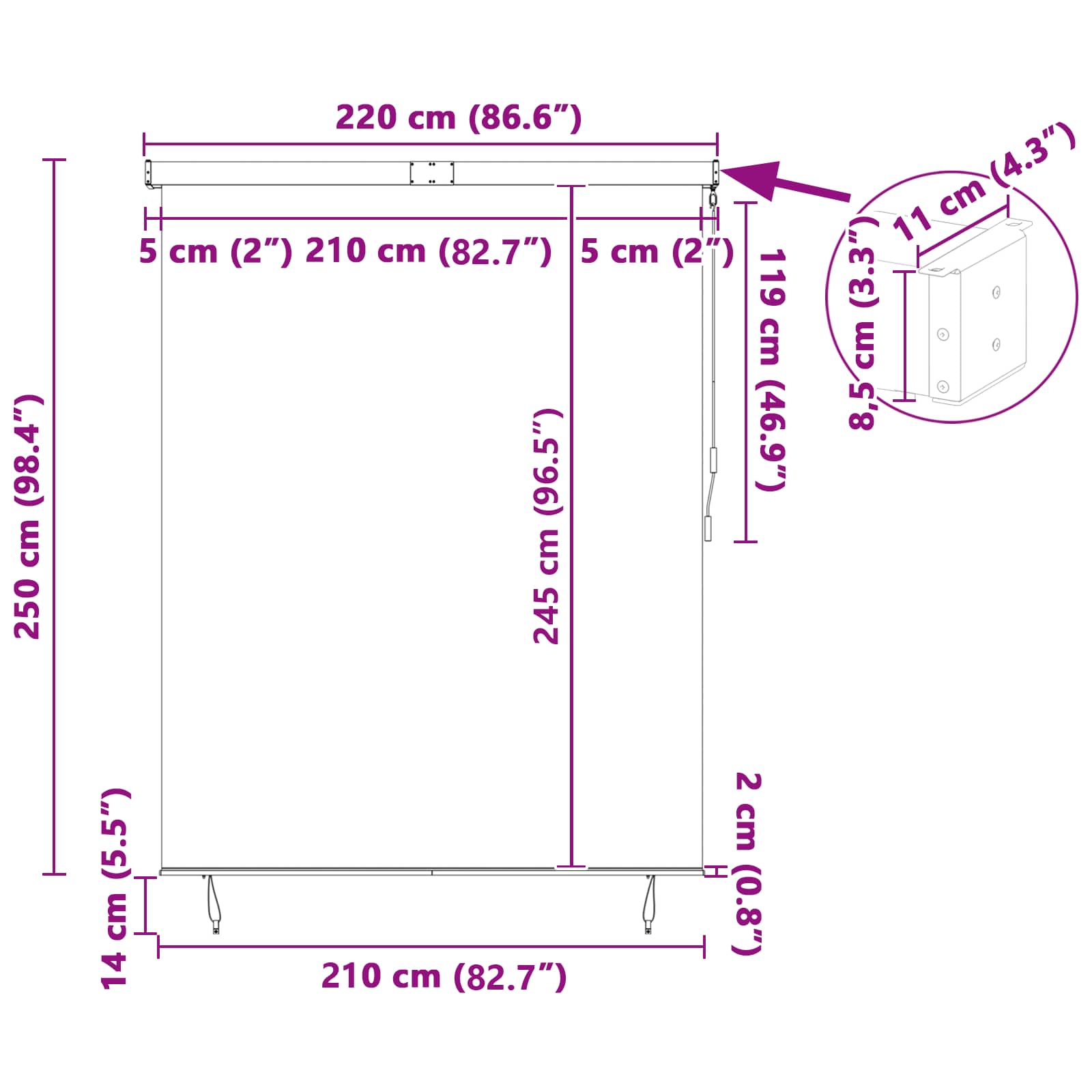 Rolo zavjesa Krem 200 x 250 cm Tkanina i aluminij