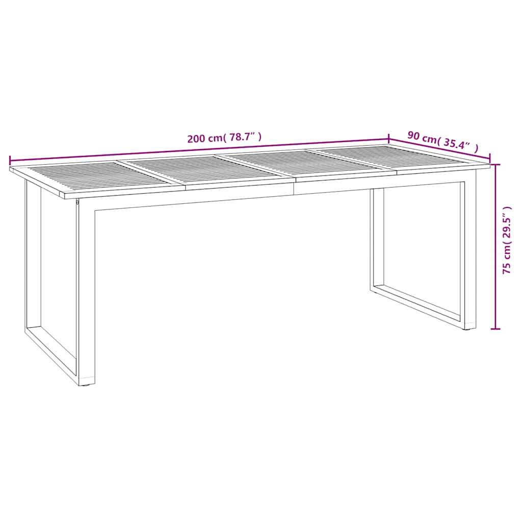 Vrtni stol s U-nogama 200 x 90 x 75 cm od masivnog drva bagrema