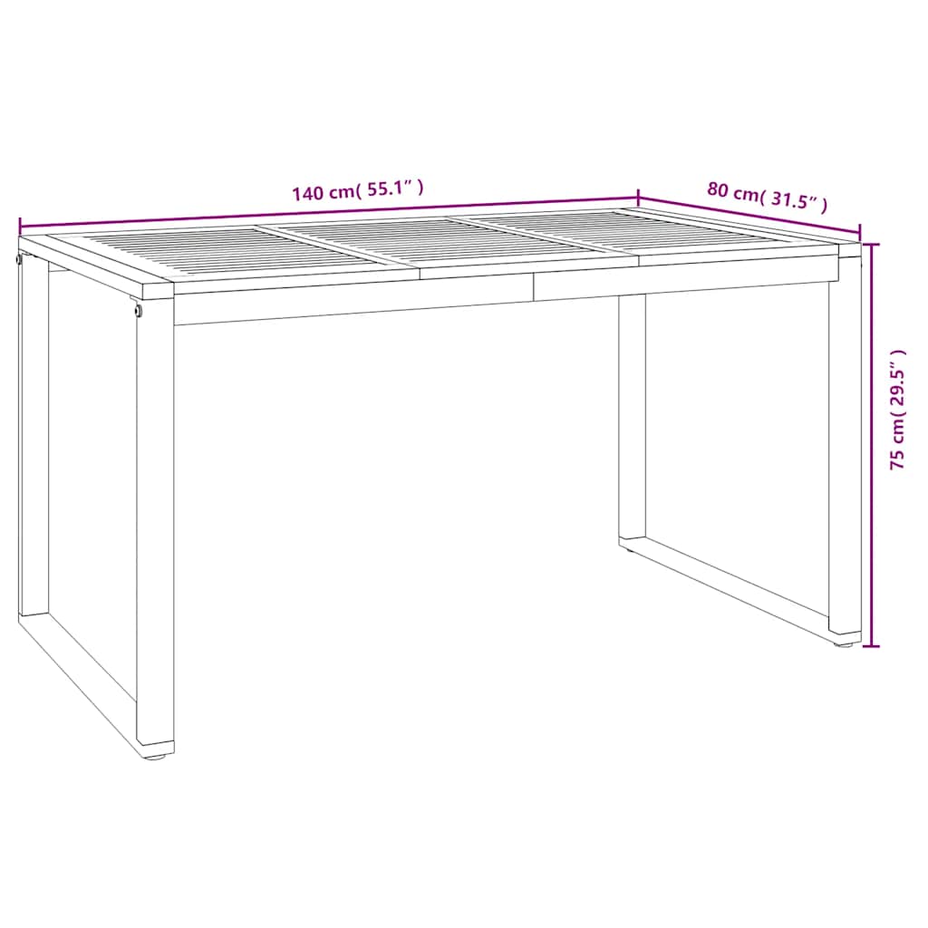 Vrtni stol s U-nogama 140 x 80 x 75 cm od masivnog drva bagrema