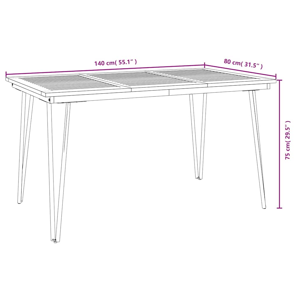 Vrtni stol s U-nogama 140 x 80 x 75 cm od masivnog drva bagrema
