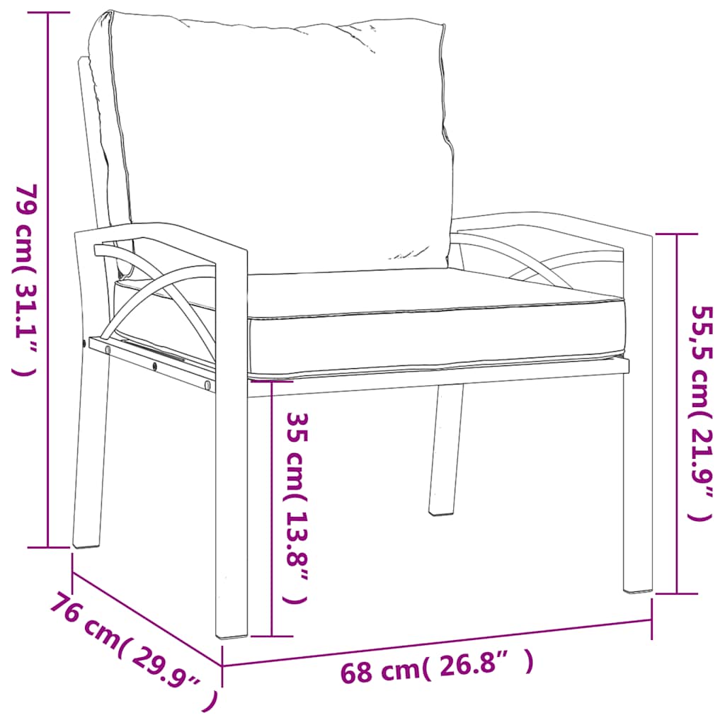 Vrtne stolice sa sivim jastucima 2 kom 68 x 76 x 79 cm čelične