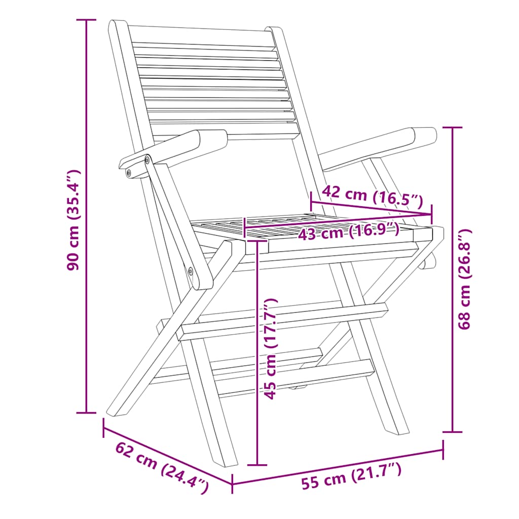 Sklopive vrtne stolice 2 kom 55x62x90 cm od masivne tikovine