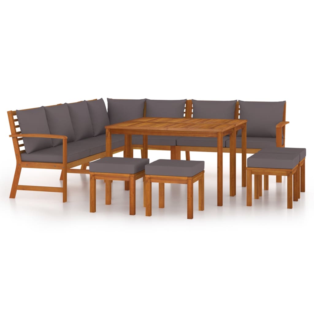11-dijelni vrtni blagovaonski set s jastucima od drva bagrema