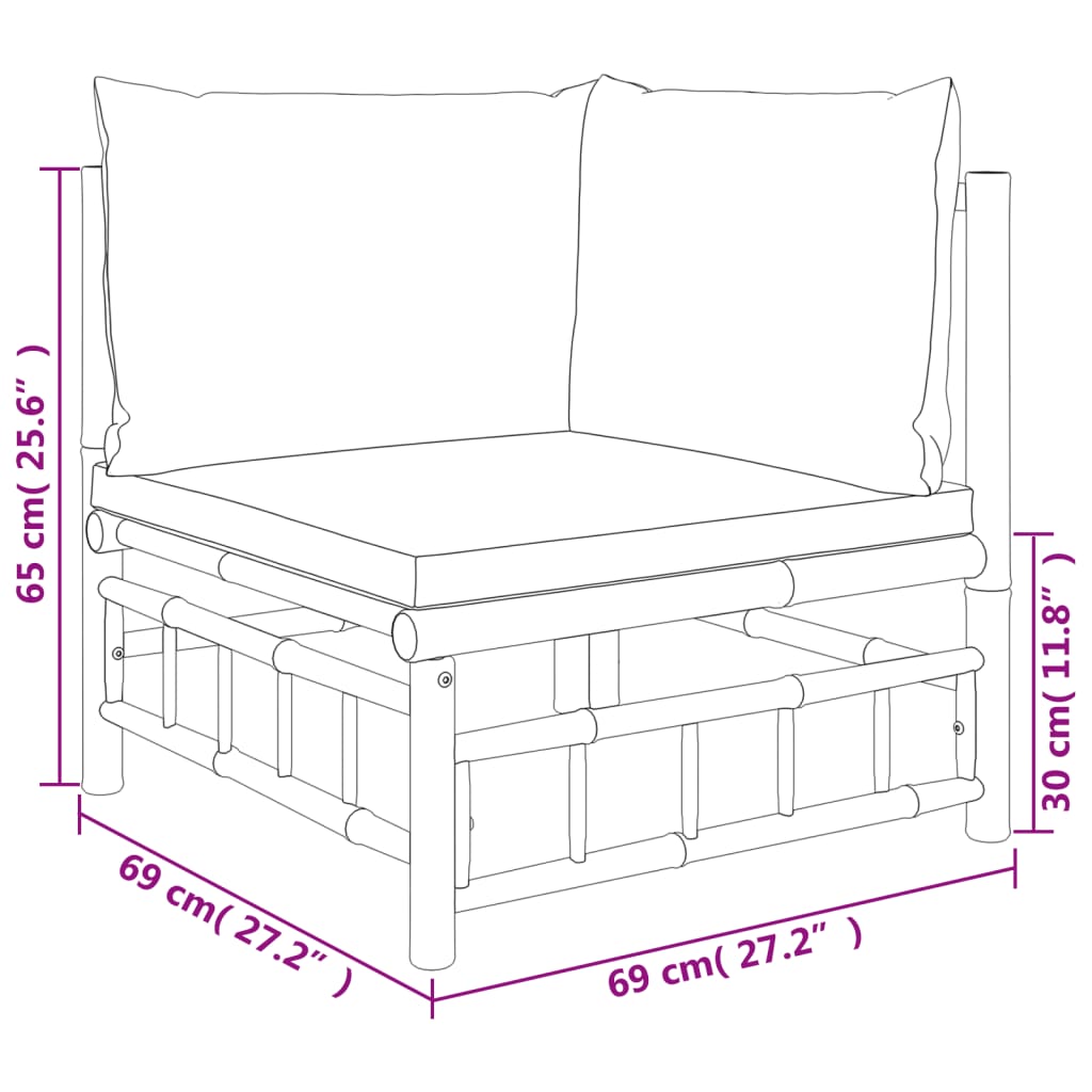 8-dijelna vrtna garnitura od bambusa s tamnosivim jastucima