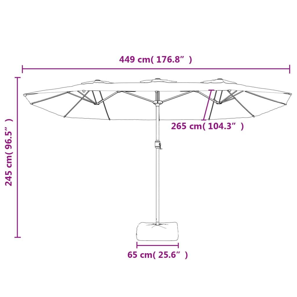 Dvostruki suncobran smeđesivi 449 x 265 cm