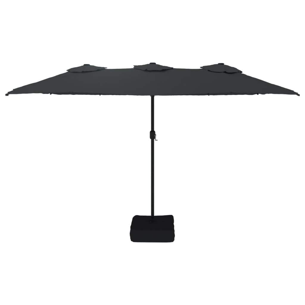 Dvostruki vrtni suncobran s LED svjetlima crni 449 x 265 cm