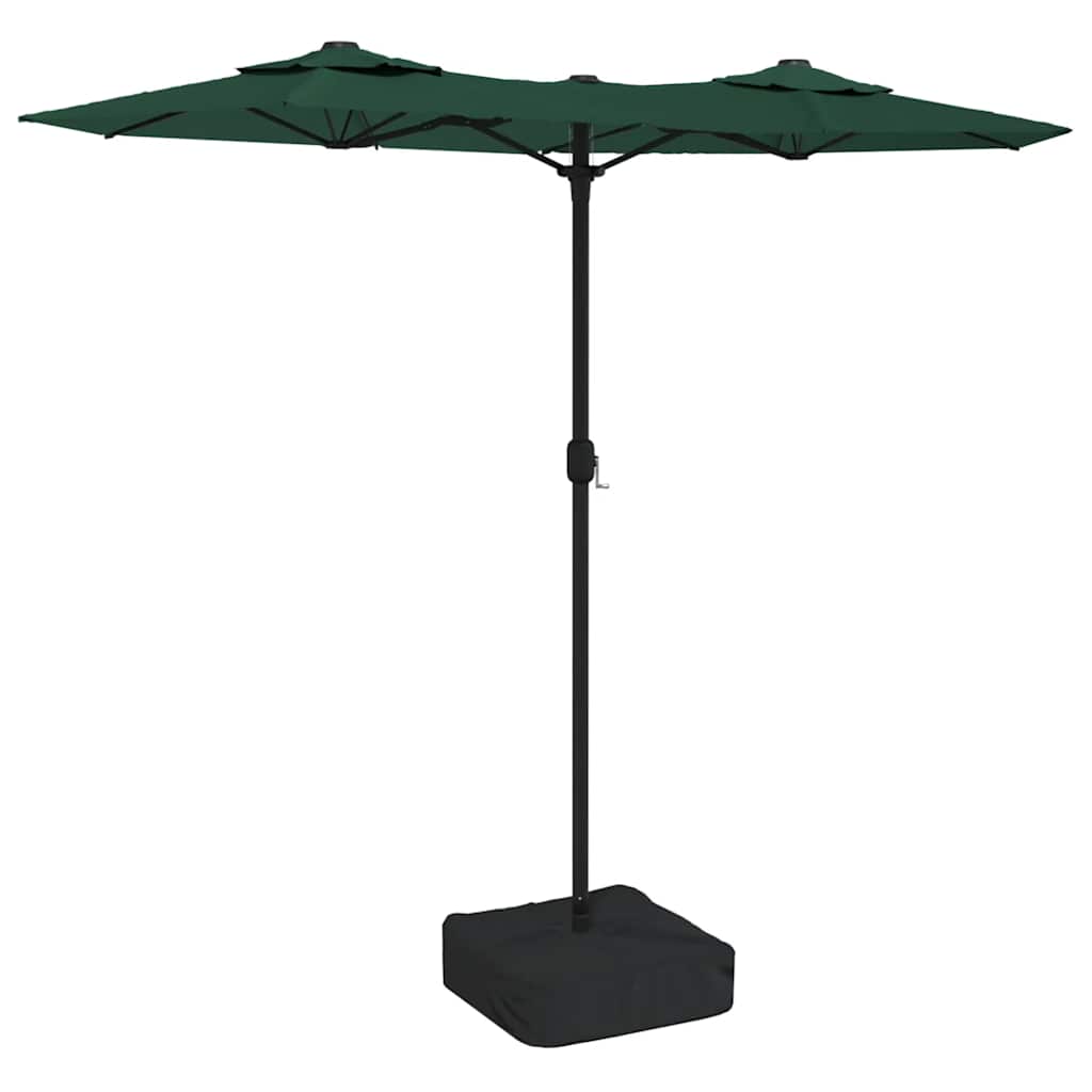 Dvostruki vrtni suncobran s LED svjetlima zeleni 316 x 145 cm