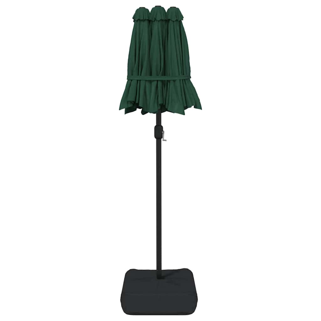 Dvostruki vrtni suncobran s LED svjetlima zeleni 316 x 145 cm