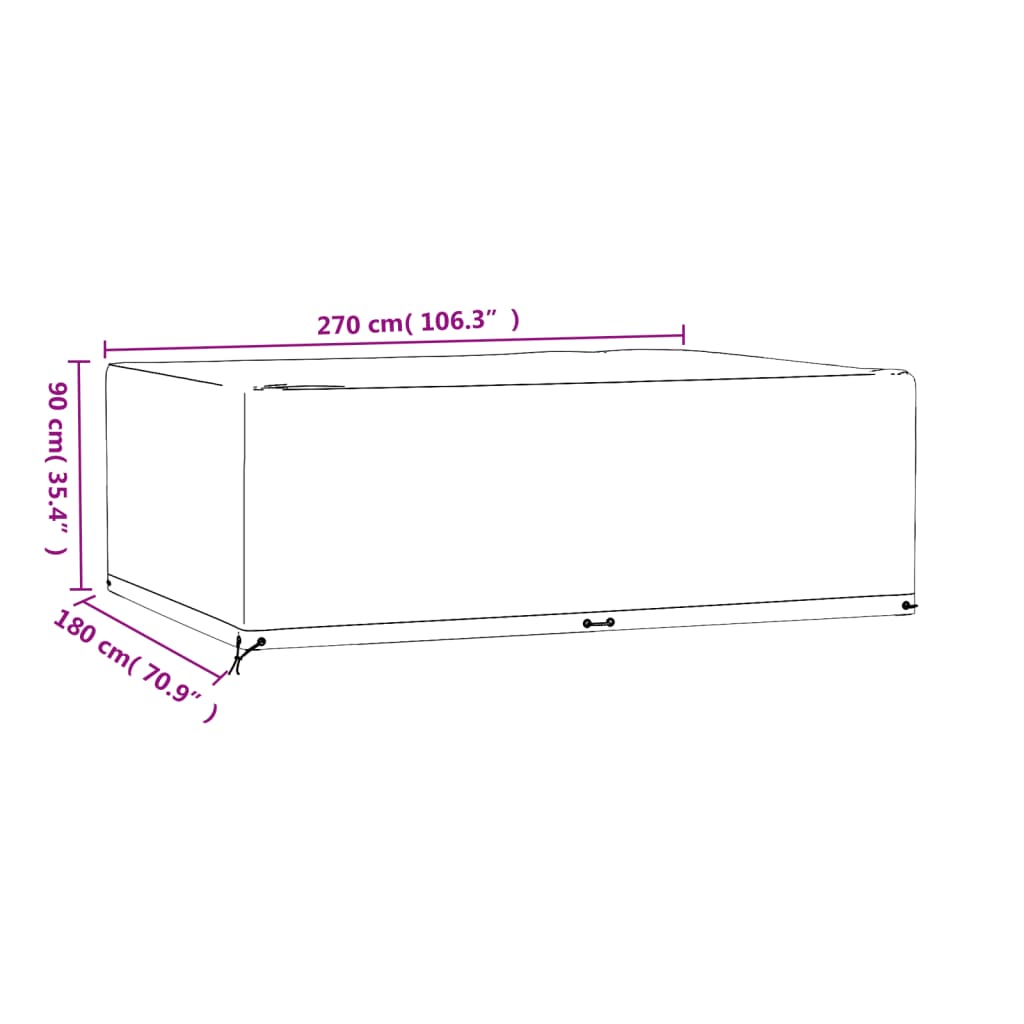 Navlaka za vrtni namještaj s 12 ušica 270x180x90 cm pravokutna