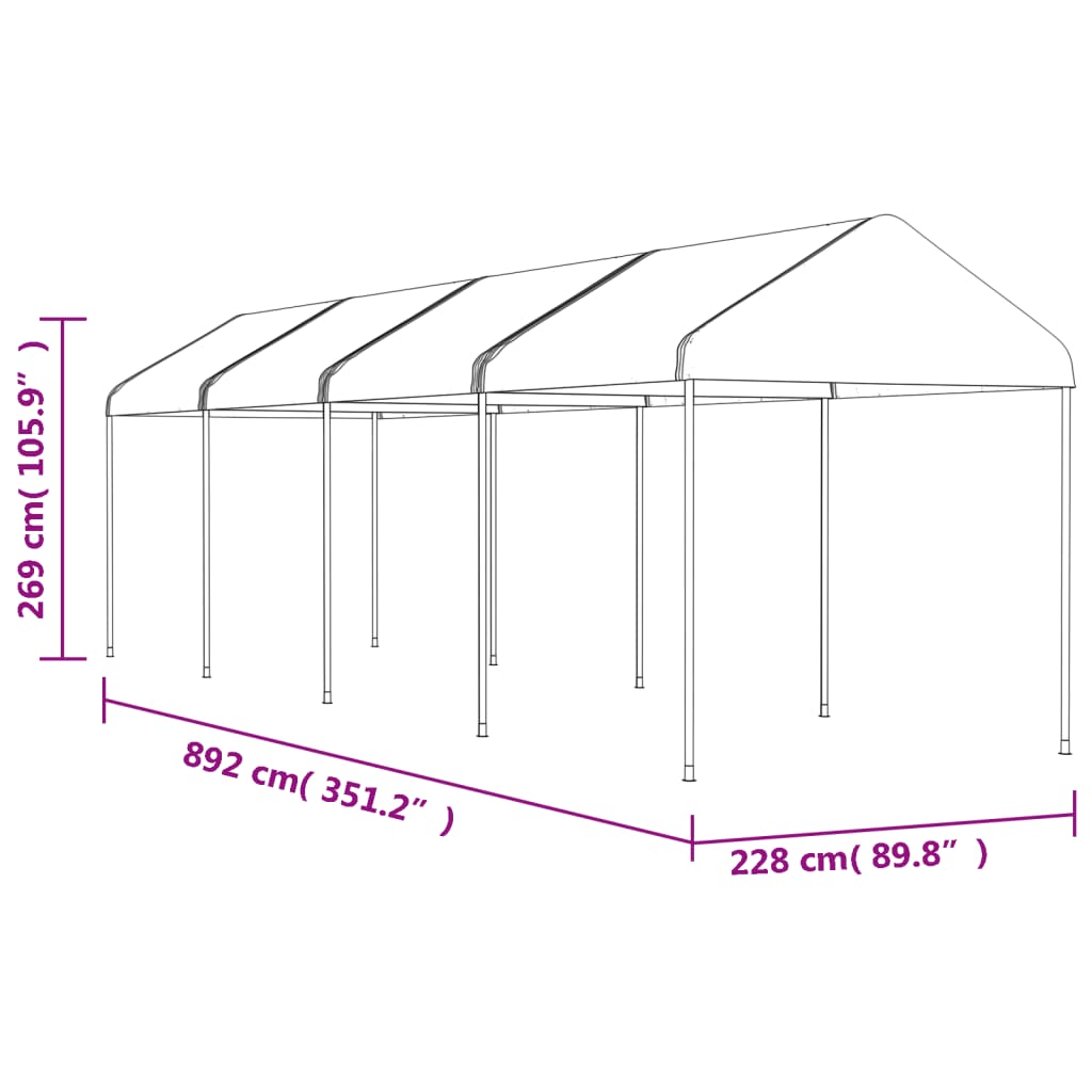 Sjenica s krovom bijela 8,92 x 2,28 x 2,69 m polietilen
