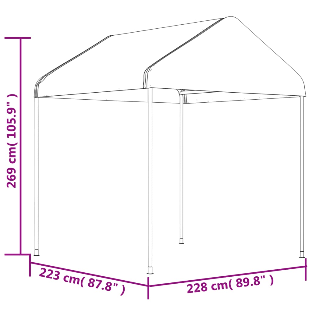 Sjenica s krovom bijela 8,92 x 2,28 x 2,69 m polietilen