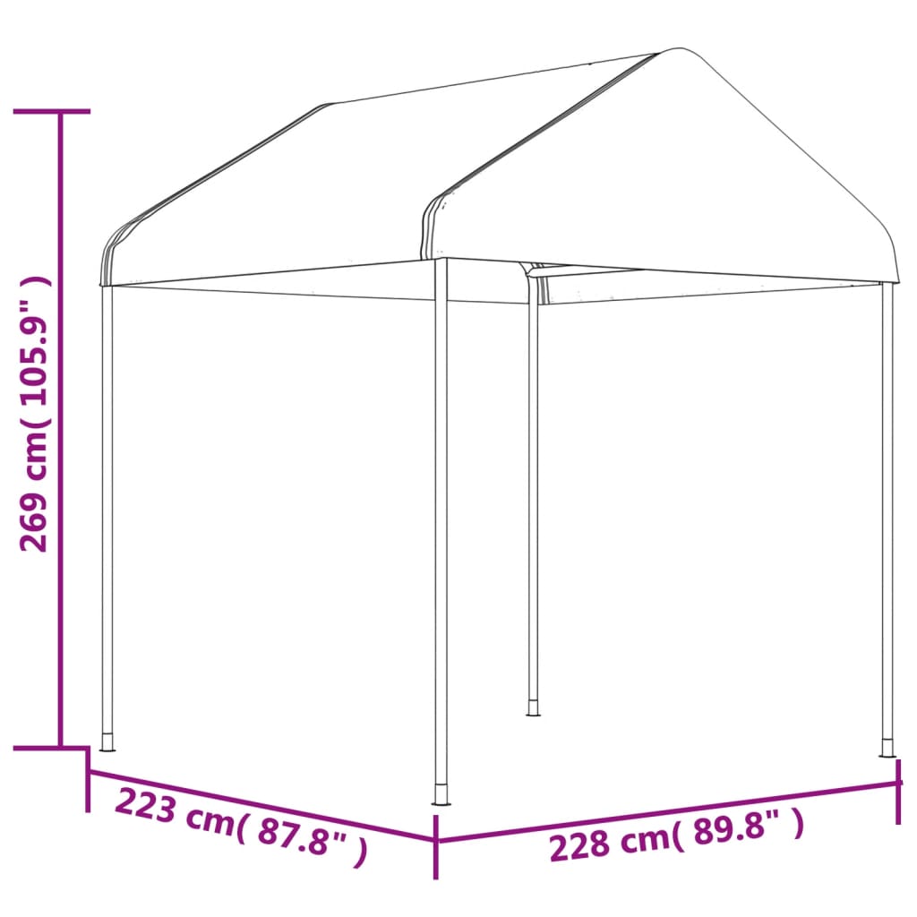 Sjenica s krovom bijela 17,84 x 2,28 x 2,69 m polietilen