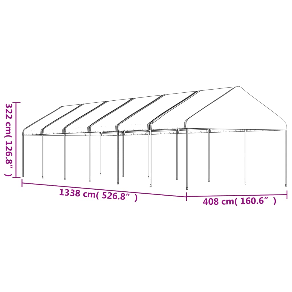 Sjenica s krovom bijela 13,38 x 4,08 x 3,22 m polietilen
