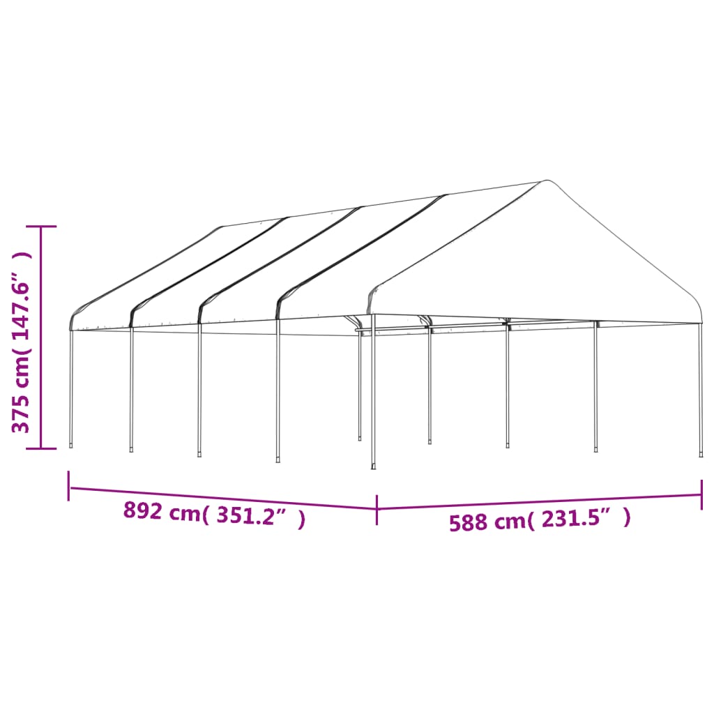 Sjenica s krovom bijela 8,92 x 5,88 x 3,75 m polietilen