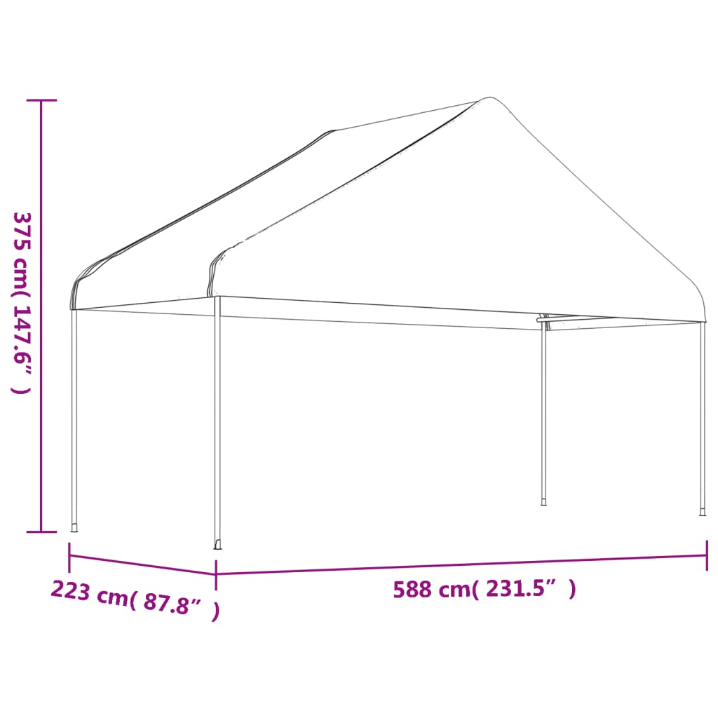 Sjenica s krovom bijela 8,92 x 5,88 x 3,75 m polietilen
