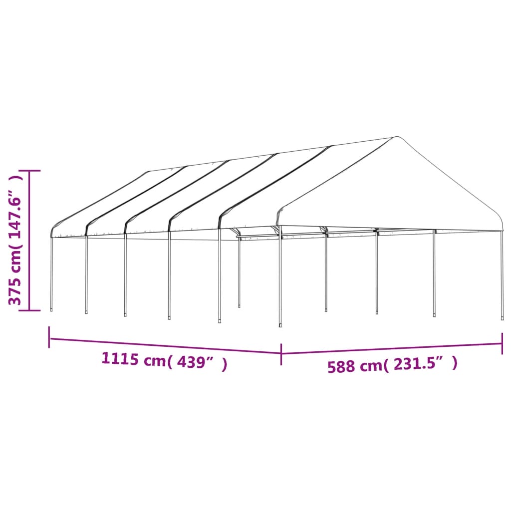 Sjenica s krovom bijela 11,15 x 5,88 x 3,75 m polietilen