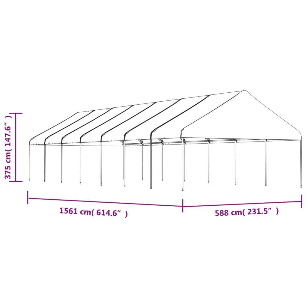 Sjenica s krovom bijela 15,61 x 5,88 x 3,75 m polietilen