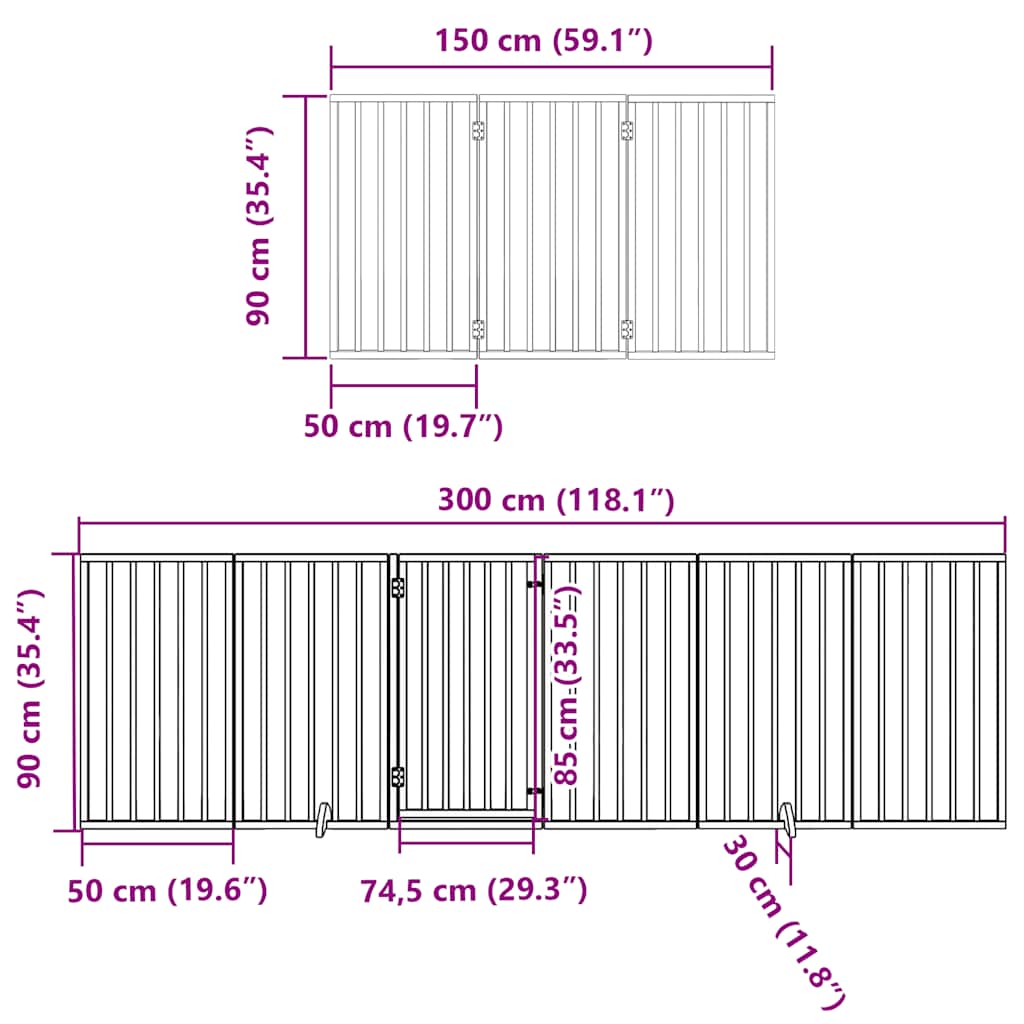 Vrata za pse s vratašcima 15 panela sklopiva 750 cm drvo topole