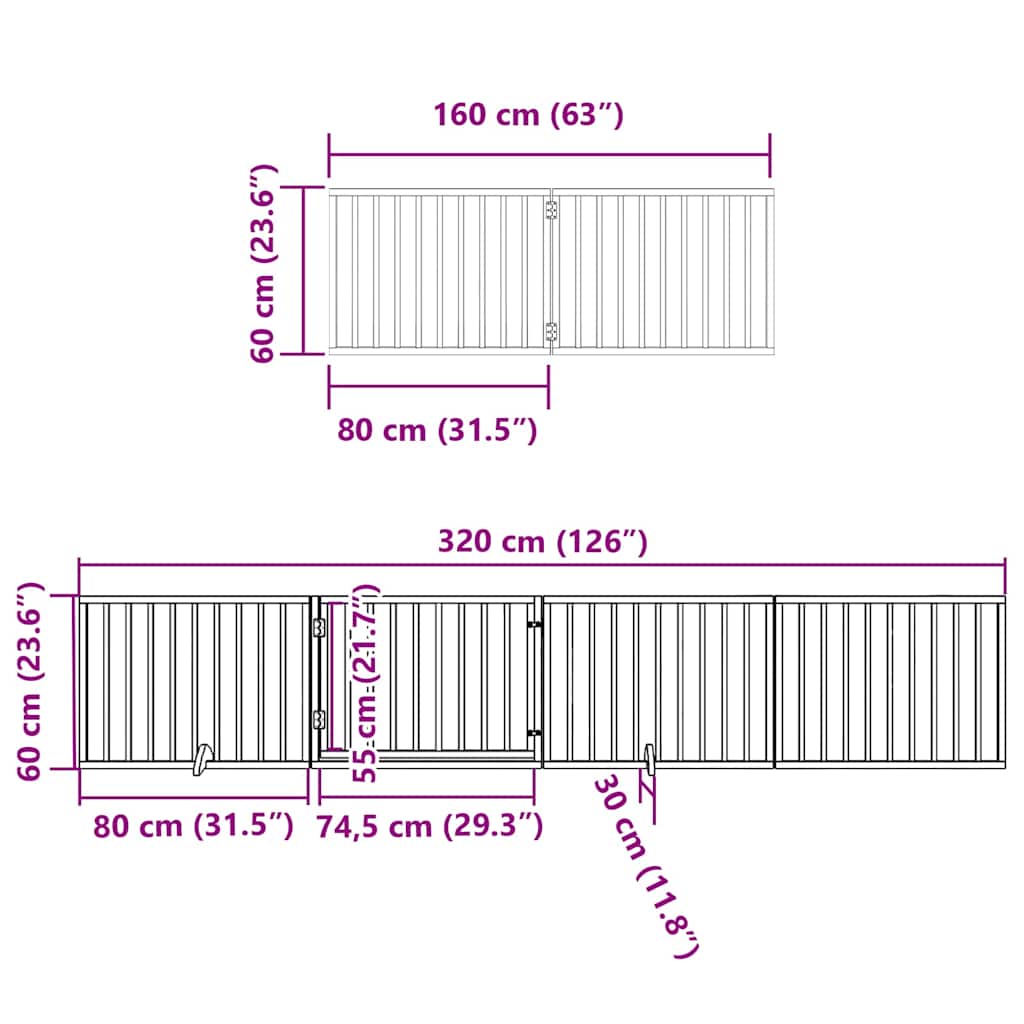 Vrata za pse s vratašcima 12 panela sklopiva 960 cm drvo topole