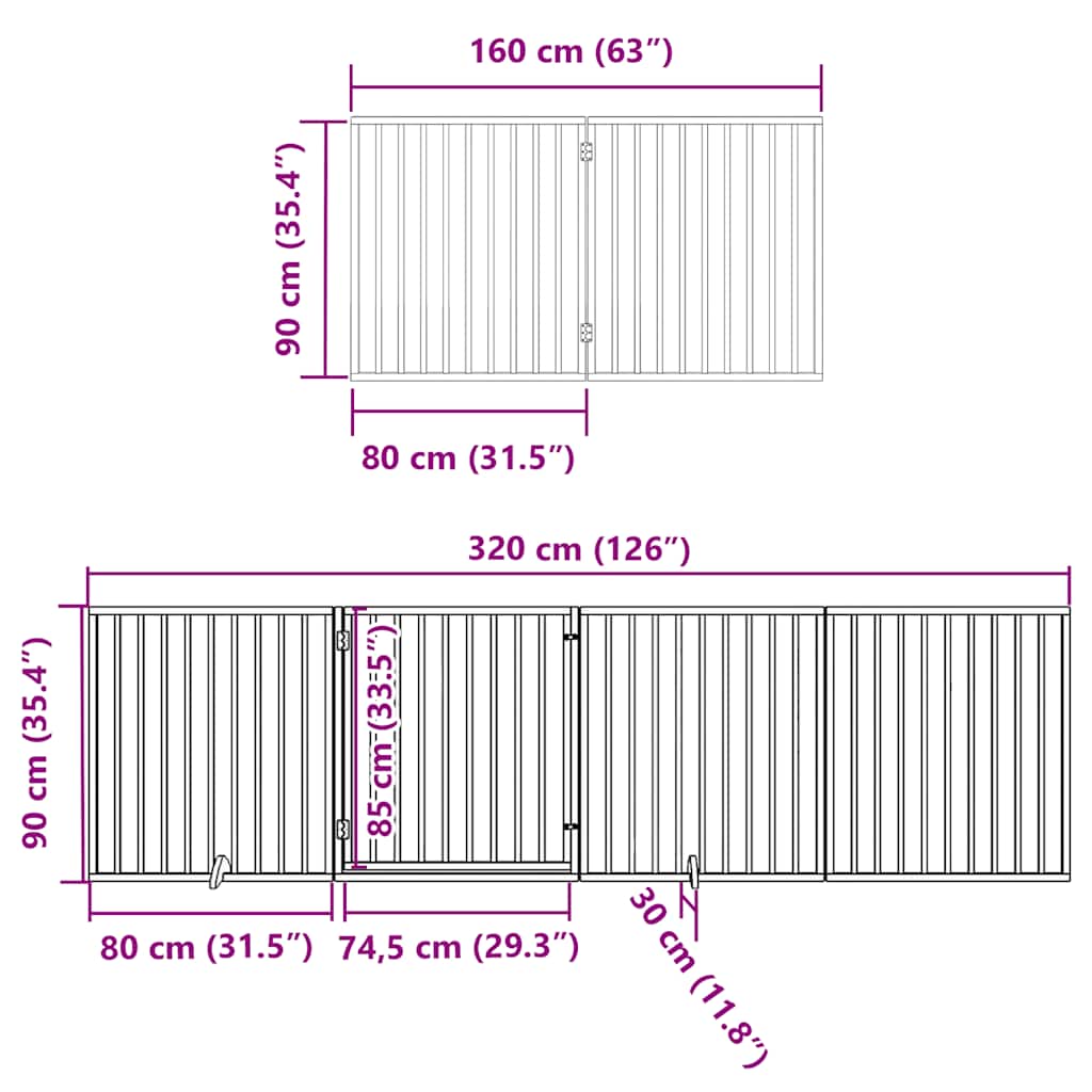 Vrata za pse s vratašcima 8 panela sklopiva 640 cm drvo topole