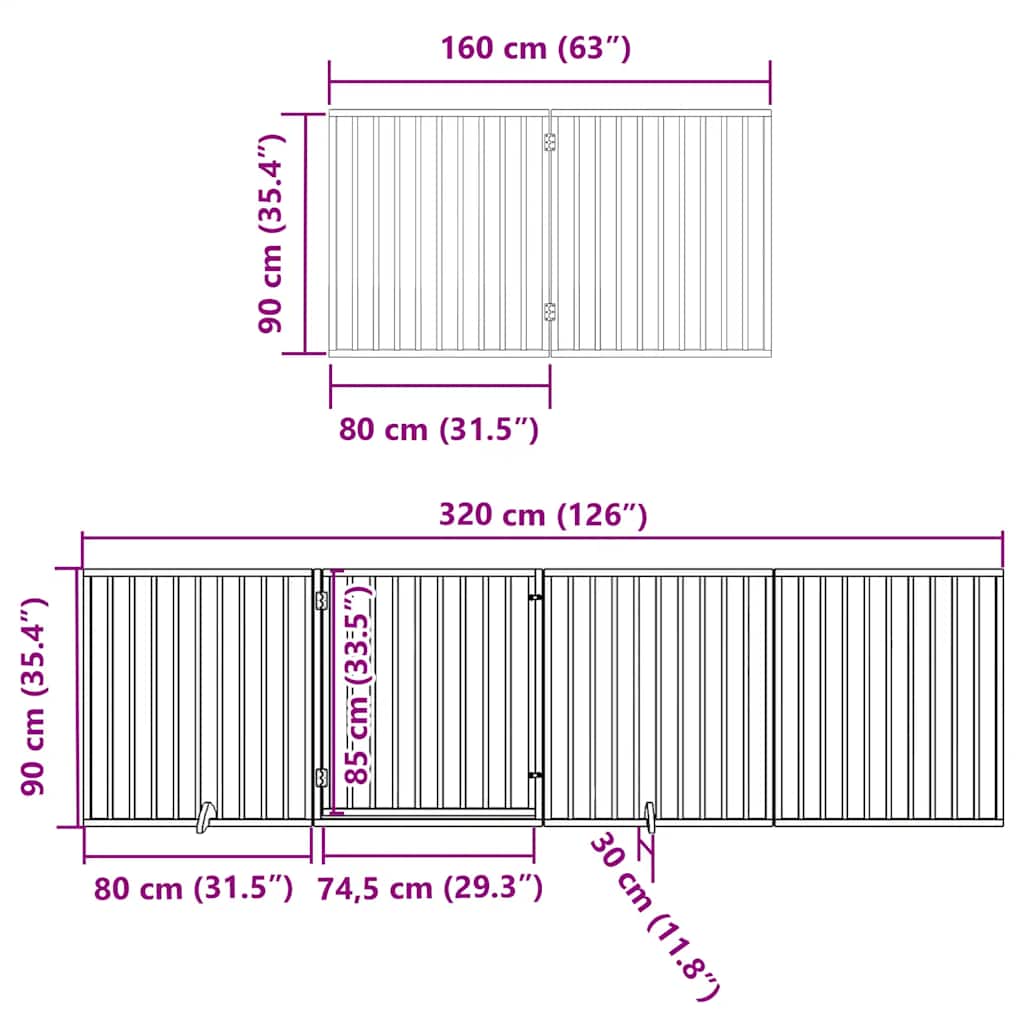 Vrata za pse s vratašcima 12 panela sklopiva 960 cm drvo topole