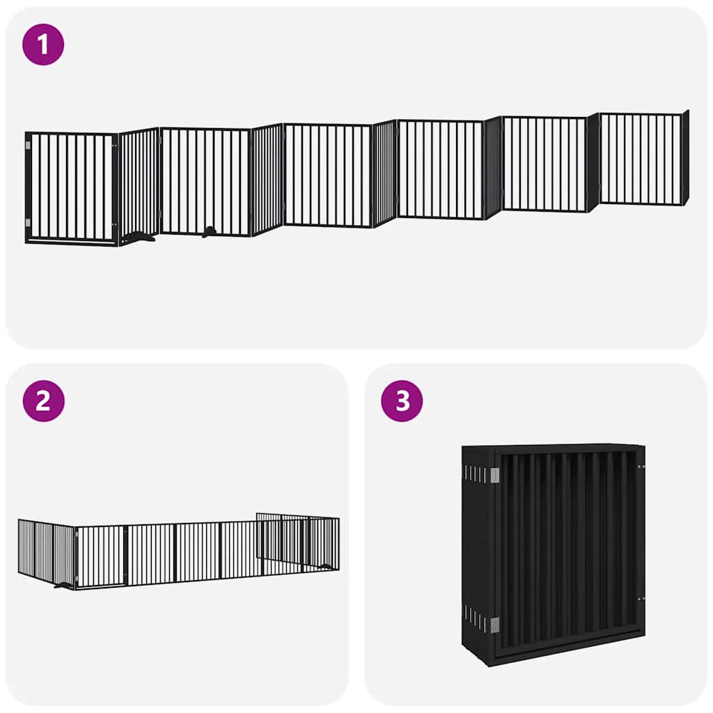 Vrata za pse s vratašcima 12 panela sklopiva 960 cm drvo topole Crna 80 x 90 x 2 cm