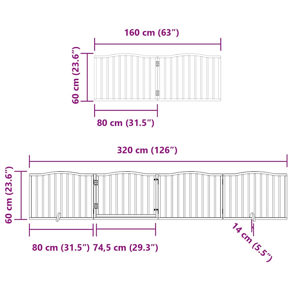 Vrata za pse s vratašcima 8 panela sklopiva 640 cm drvo topole