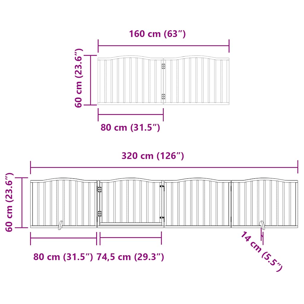 Vrata za pse s vratašcima 8 panela sklopiva 640 cm drvo topole
