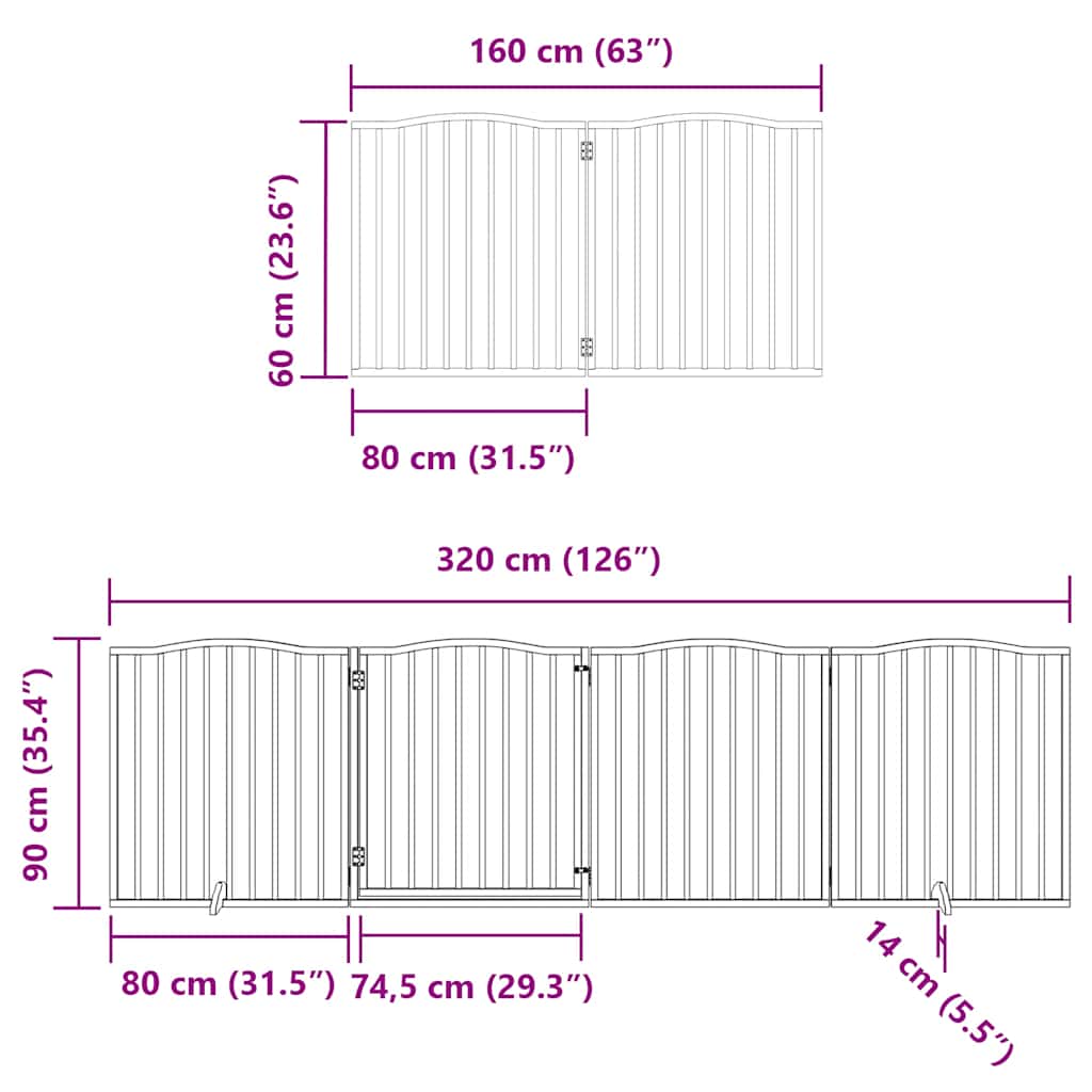 Vrata za pse s vratašcima 8 panela sklopiva 640 cm drvo topole