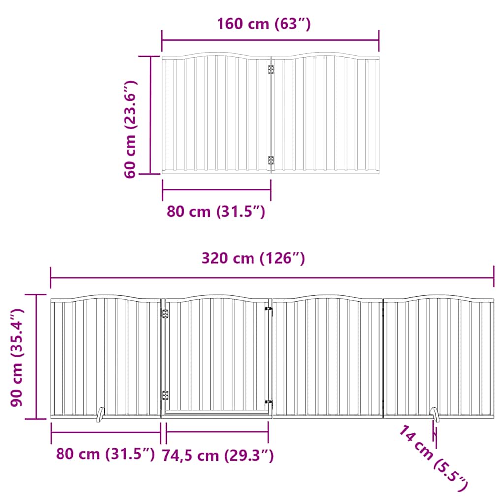 Vrata za pse s vratašcima 12 panela sklopiva 960 cm drvo topole