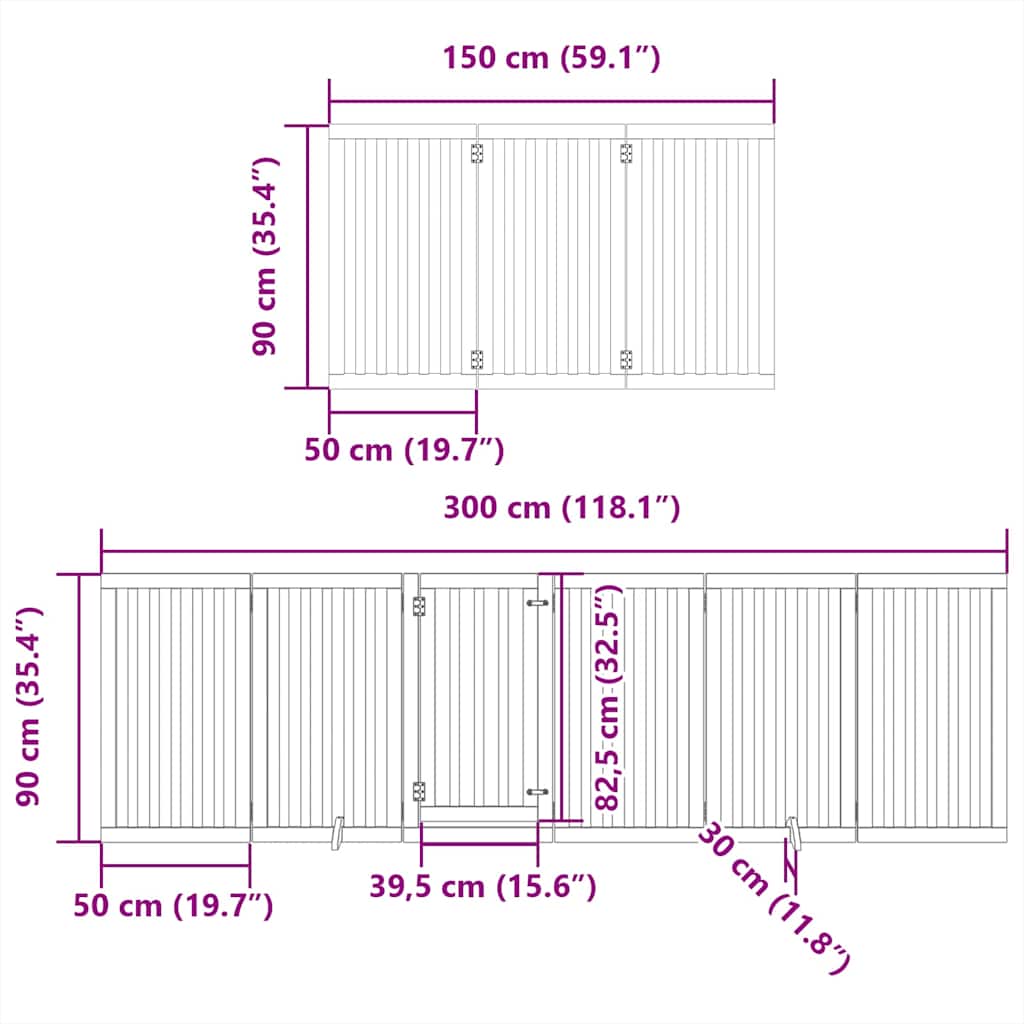 Vrata za pse s vratašcima 9 panela sklopiva 450 cm drvo topole