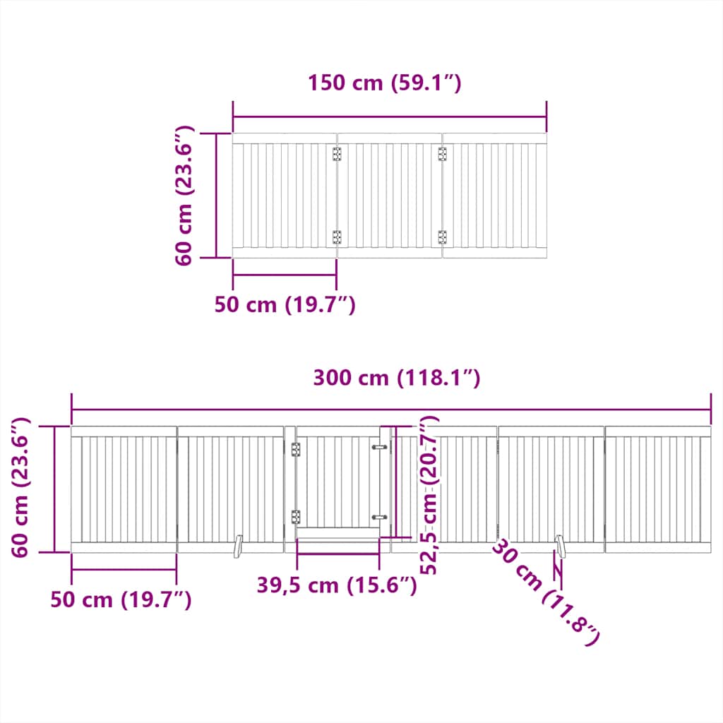 Vrata za pse s vratašcima 15 panela sklopiva 750 cm drvo topole