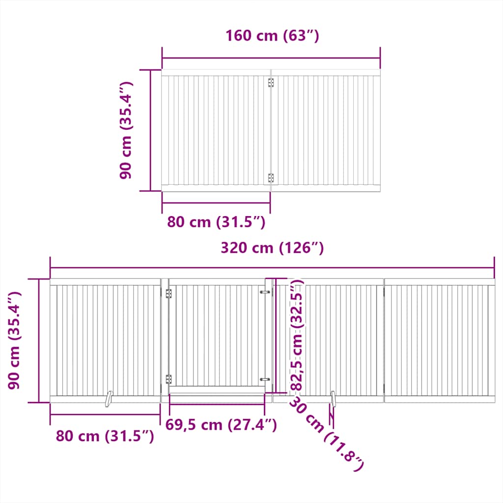 Vrata za pse s vratašcima 12 panela sklopiva 960 cm drvo topole
